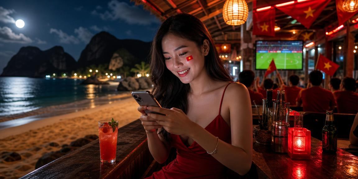 Người dùng trải nghiệm casino di động trên bãi biển Côn Đảo